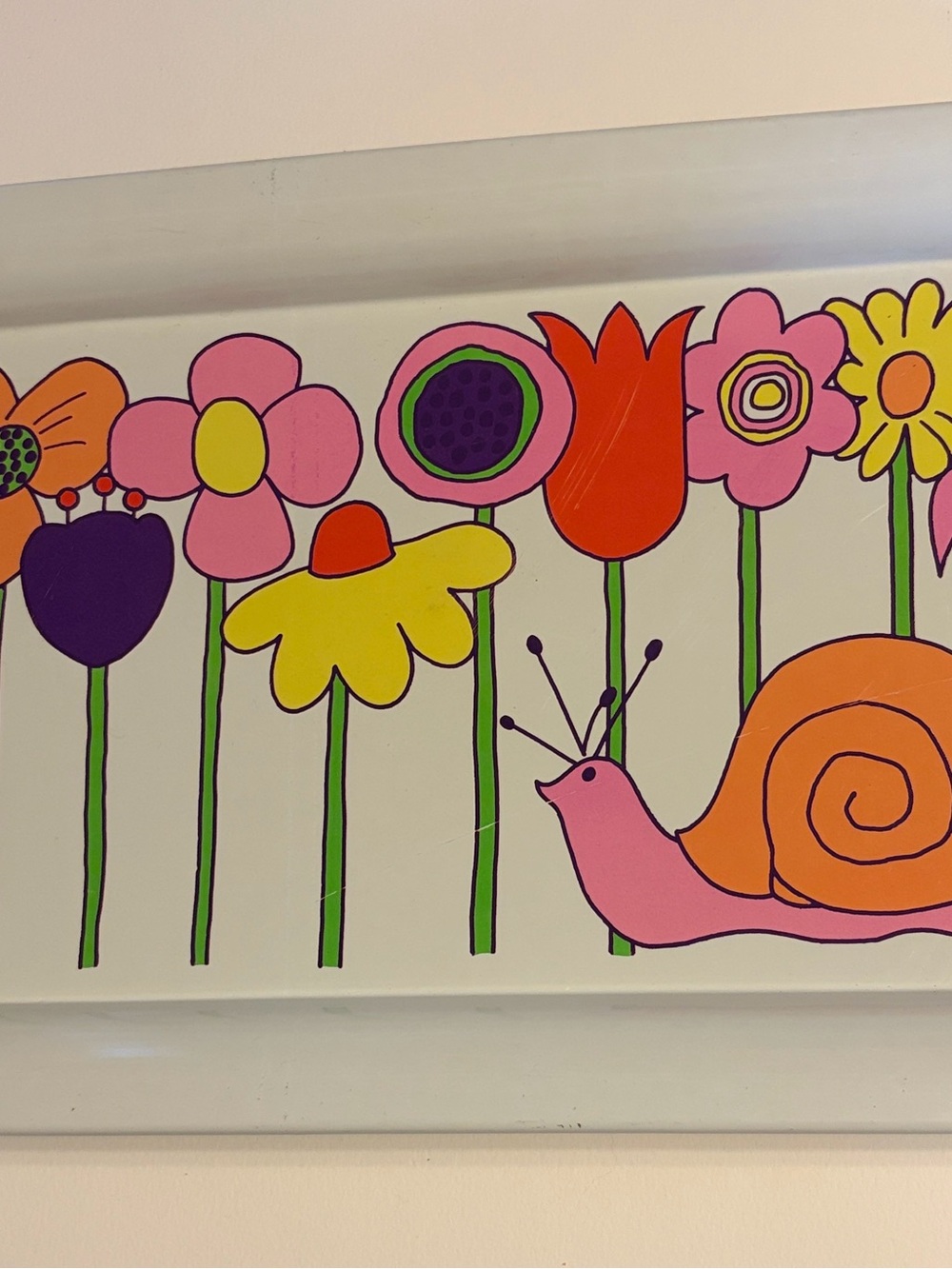 Ohio Art Co. MOD Snail Flower Metal Tray Set Vintage MCM RETRO kitchen Decor